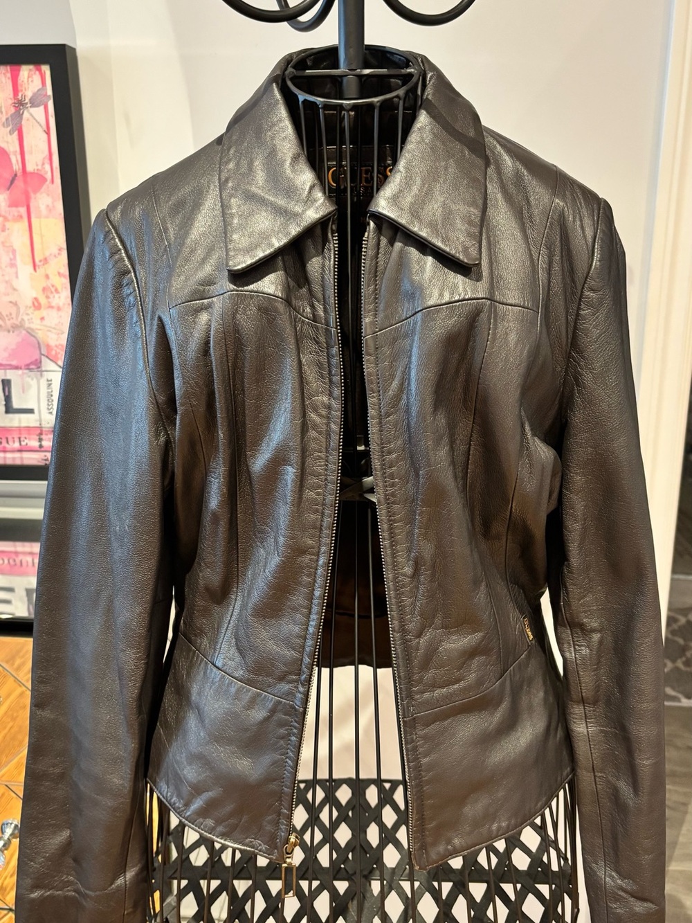 Guess Dark Brown Leather Zip Jacket
